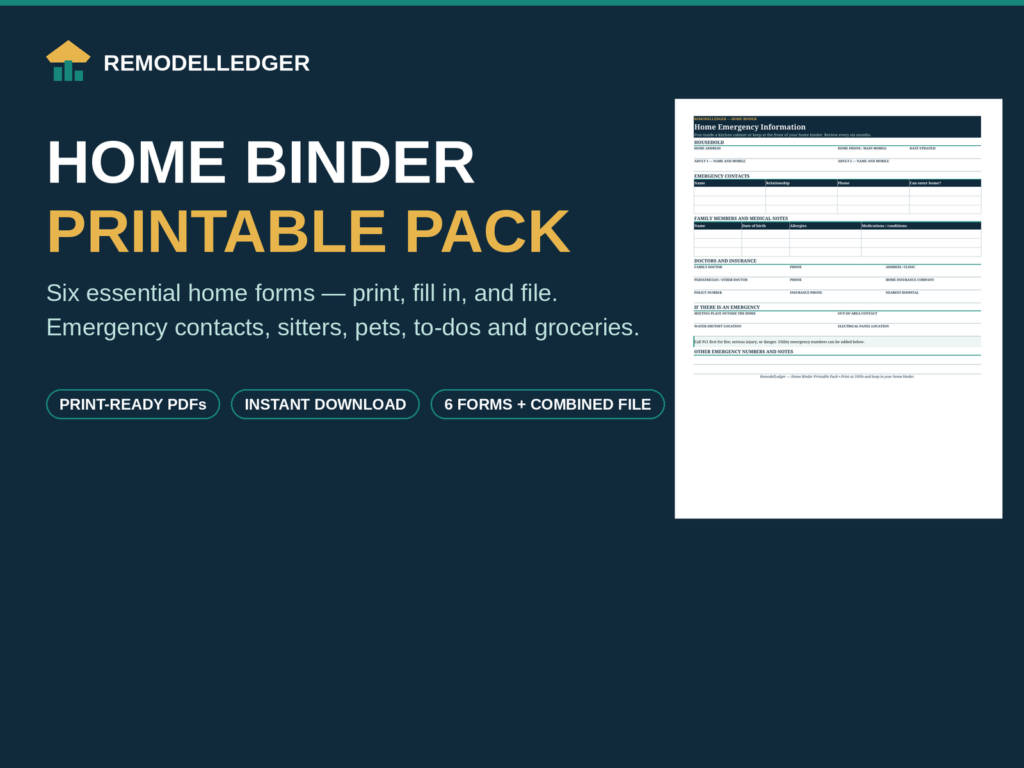 Home Binder Printable Pack | Emergency, Sitter, Pet, To-Do and Grocery Forms for an Organized Home | PDF Printables