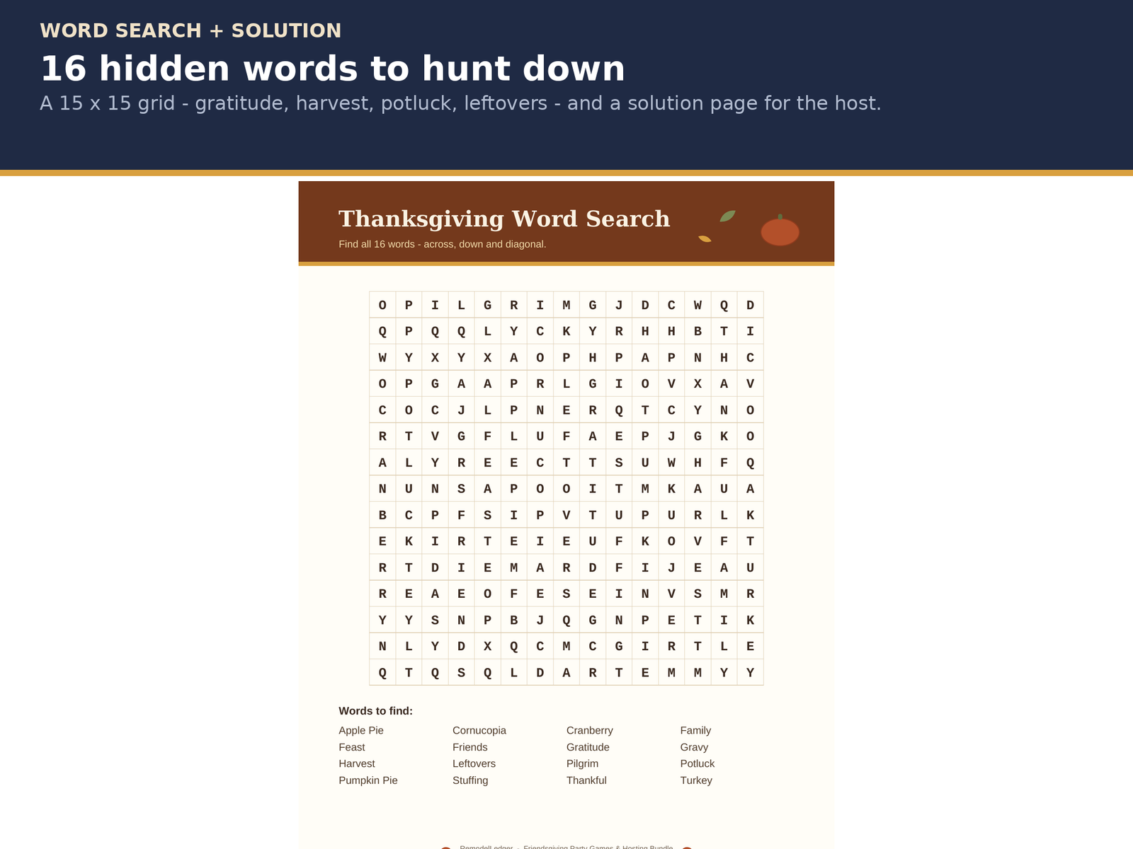 Friendsgiving Party Games and Hosting Bundle | Thanksgiving Trivia, Word Search, Gratitude Cards & Potluck Sign-Up Sheet - Image 2